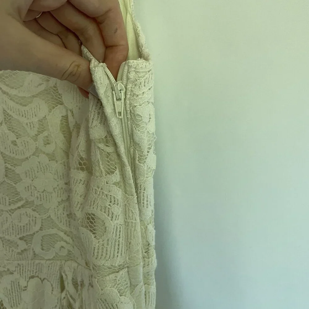H&M white lace midi dress floral v-neck style comfortable low back summer dress - Picture 6 of 8